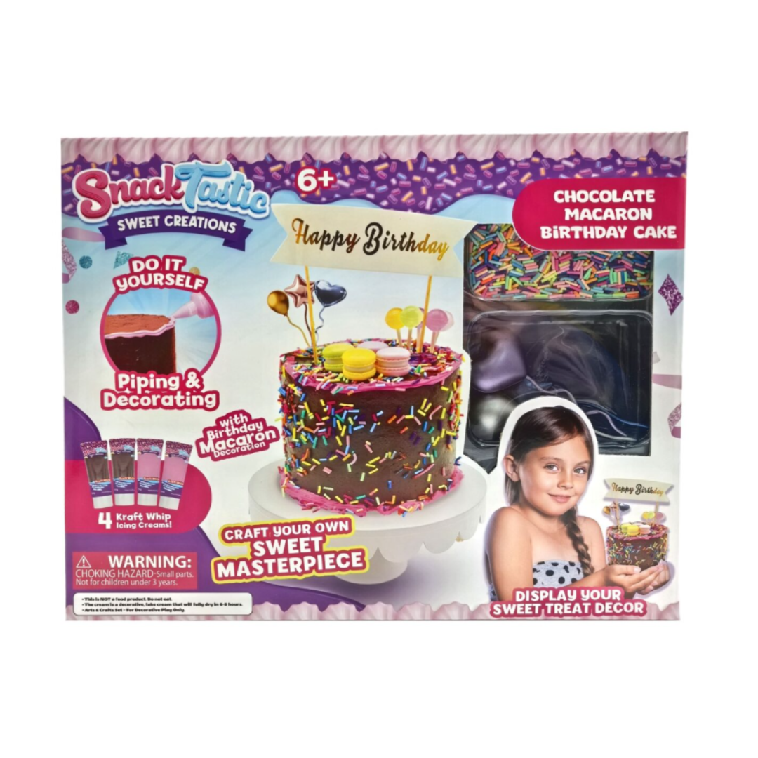 SNACK TASTIC CHOCOLATE MACARON BIRTHDAY CAKE ,Ages 6+