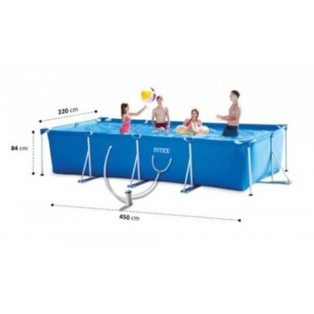 INTEX RECTANGULAR FRAME POOL W/PUMP(4.5X2.2X84), Ages 6+ — Intex