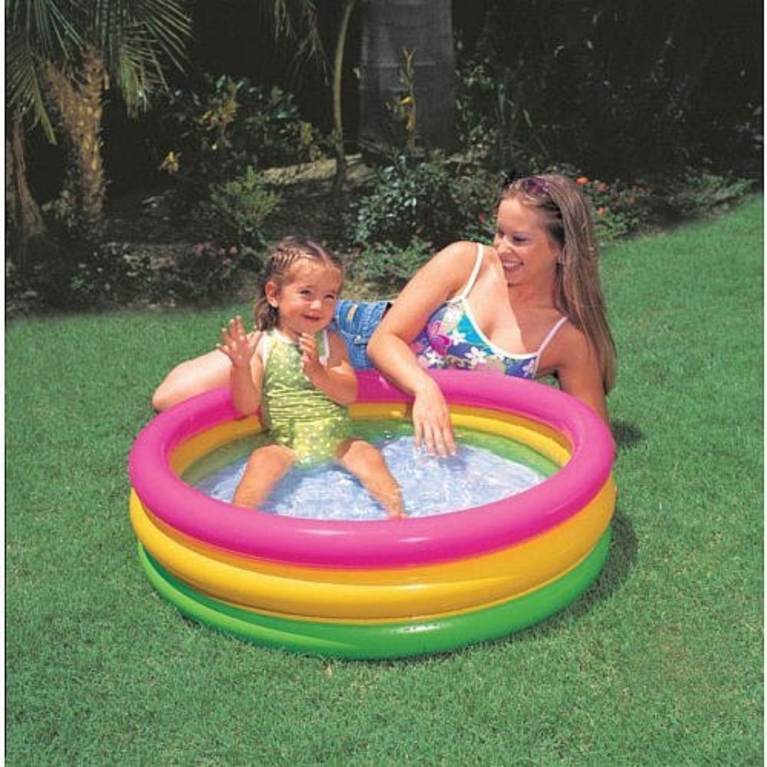 INTEX SUNSET GLOW BABY POOL, 3-Ring w/ Infl. Floor, Ages 1-3 — Intex