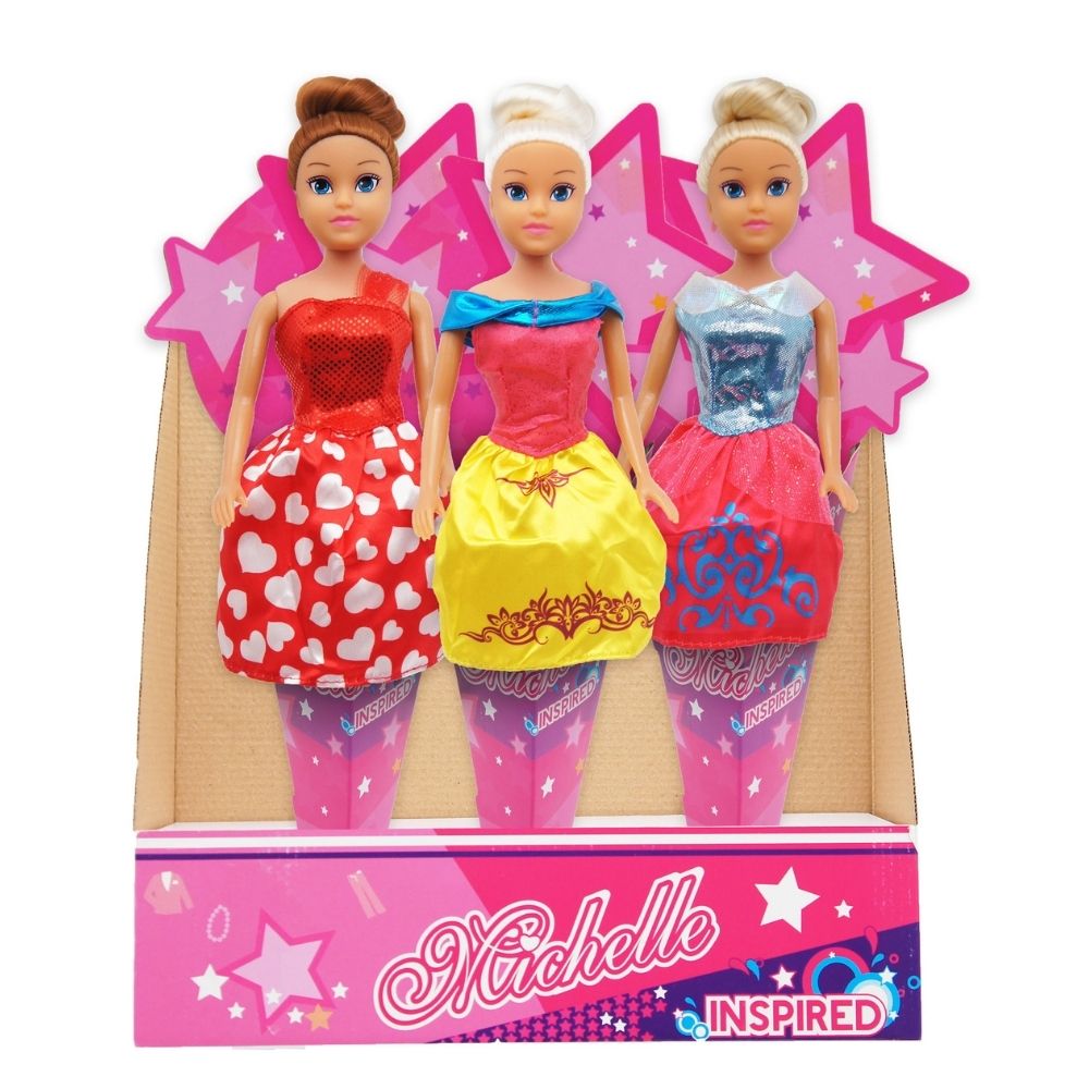 HTIC FASHION DOLL MICHELLE FASHION DOLL 29CM 6PC DISPLAY, Ages 3+