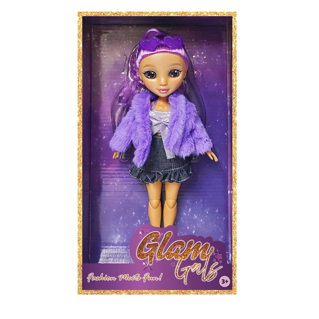 KAIWELL FASHION DOLL PURPLE POSEABLE W/GLASSES GLAM GIRLZ 9, Ages 3+